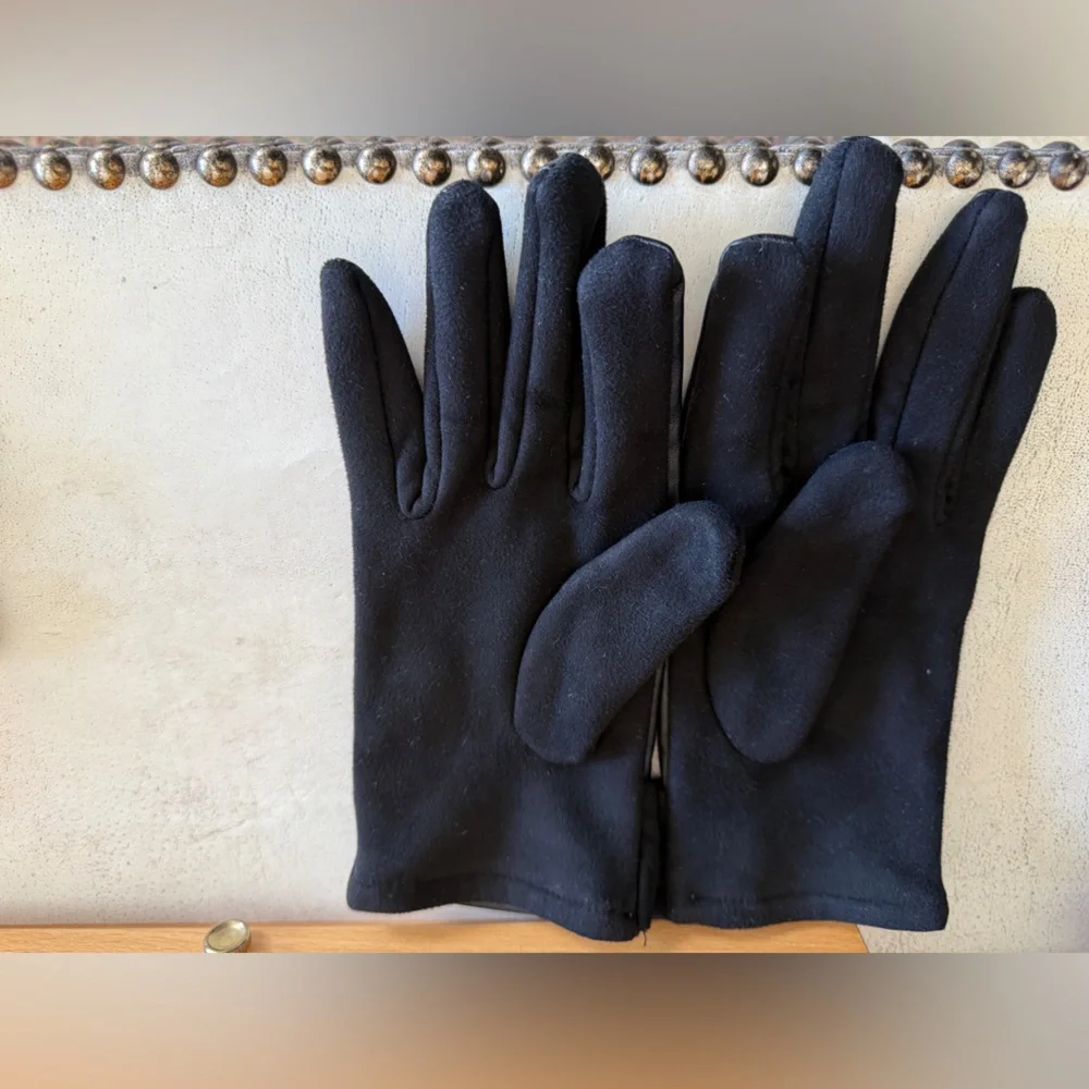Black Faux Leather Bow Cuff Lined Gloves Women’s Winter
